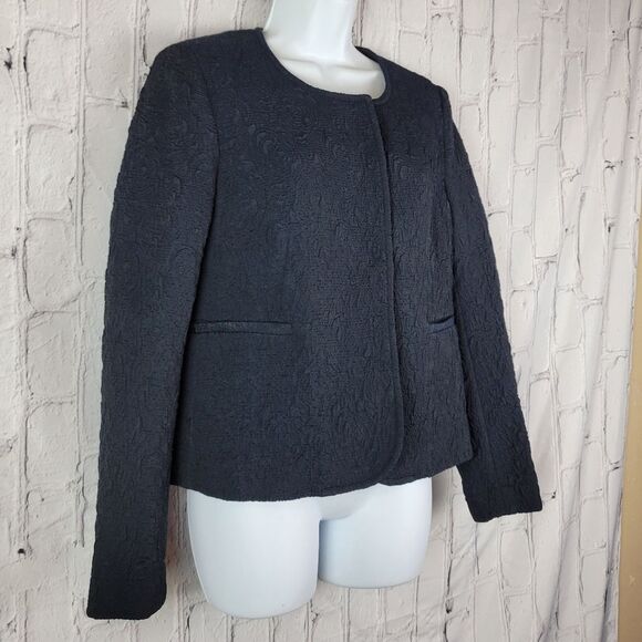 Hache navy blue textured snap front blazer coat top - Picture 3 of 11